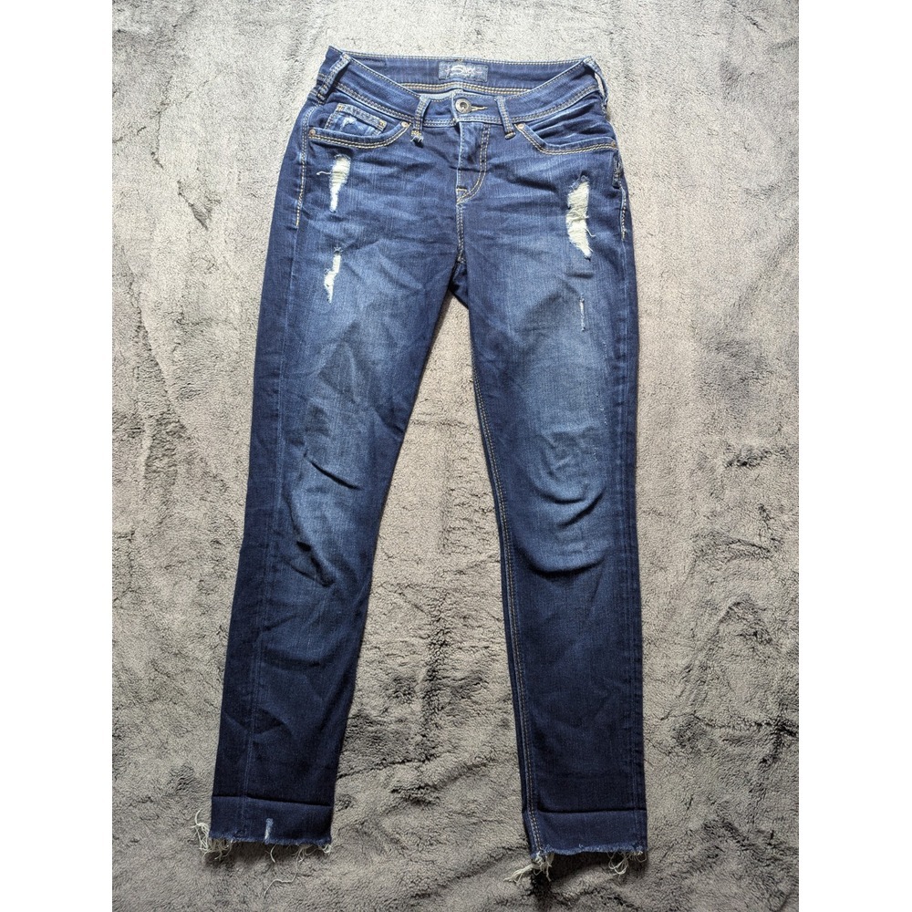 Silver Jeans Skinny Distressed Jeans Women's Size 27 Dark Wash